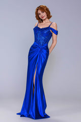 Sheath-Column Sweep-Brush Train Stretch Satin Prom Dress CS1053 - COCOMELODY