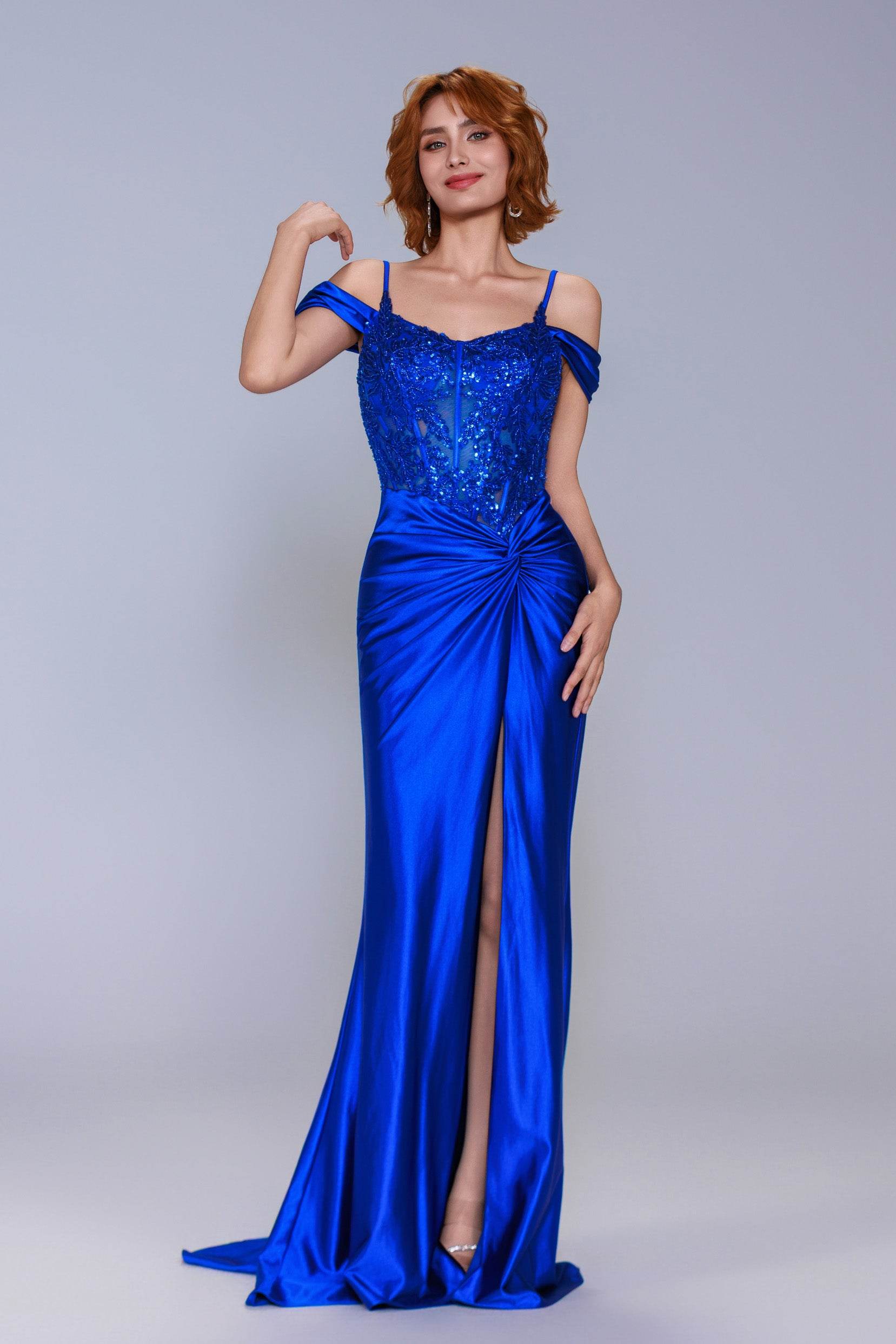 Sheath-Column Sweep-Brush Train Stretch Satin Prom Dress CS1053 - COCOMELODY