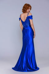 Sheath-Column Sweep-Brush Train Stretch Satin Prom Dress CS1053 - COCOMELODY