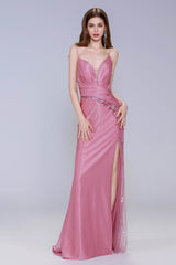 Sheath-Column Sweep-Brush Train Stretch Satin Prom Dress CS1054 - COCOMELODY