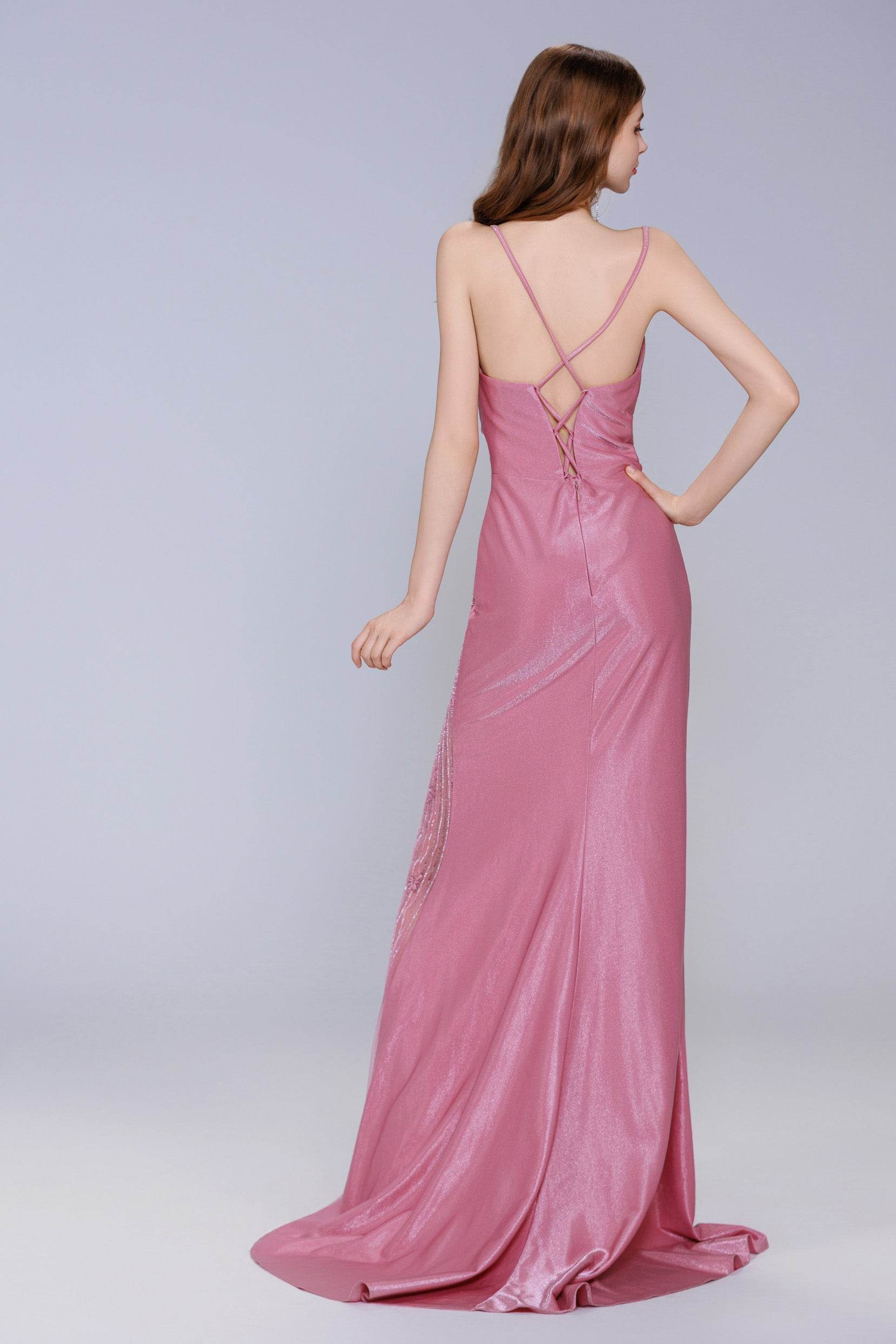 Sheath-Column Sweep-Brush Train Stretch Satin Prom Dress CS1054 - COCOMELODY