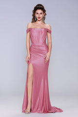 Sheath-Column Sweep-Brush Train Stretch Satin Prom Dress CS1055 - COCOMELODY