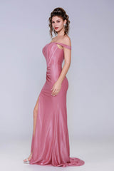 Sheath-Column Sweep-Brush Train Stretch Satin Prom Dress CS1055 - COCOMELODY