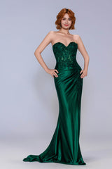 Sheath-Column Sweep-Brush Train Stretch Satin Prom Dress CS1056 - COCOMELODY