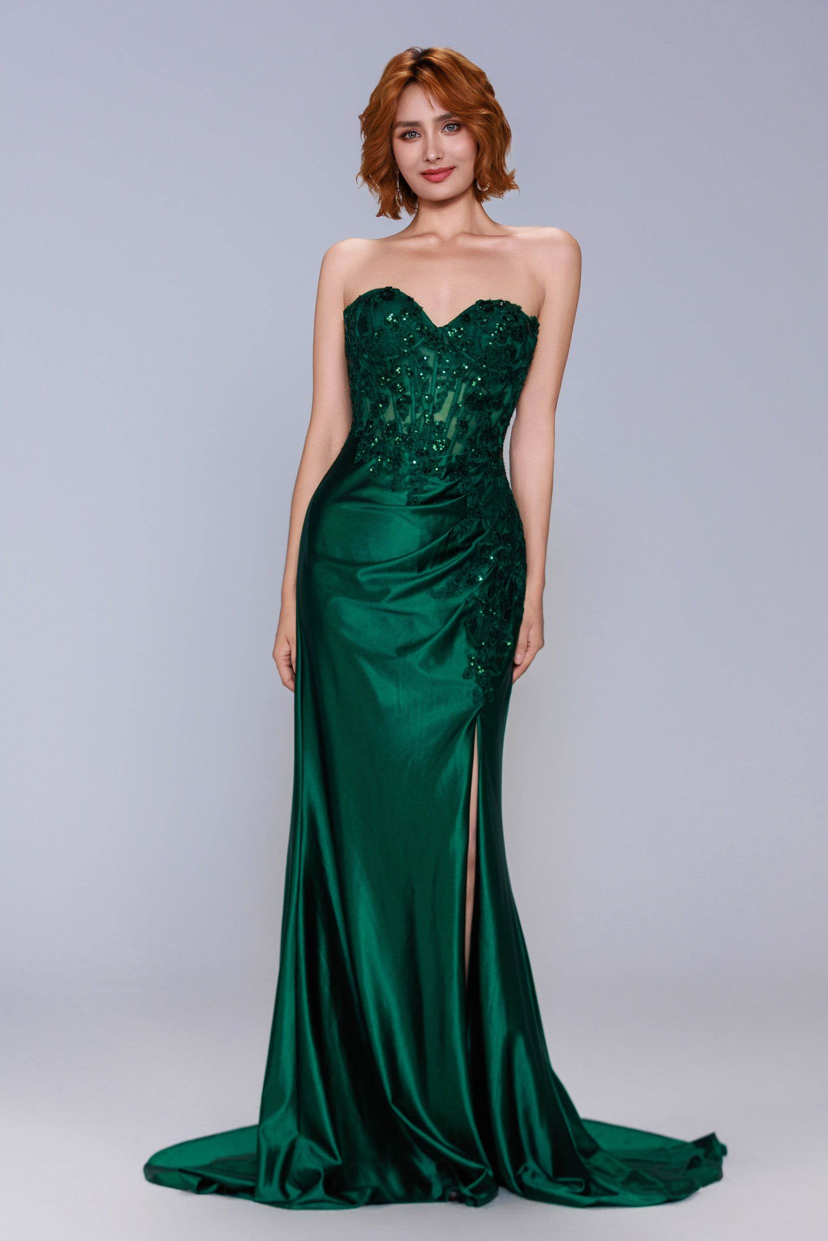 Sheath-Column Sweep-Brush Train Stretch Satin Prom Dress CS1056 - COCOMELODY