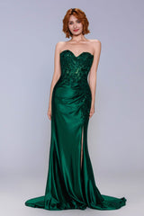 Sheath-Column Sweep-Brush Train Stretch Satin Prom Dress CS1056 - COCOMELODY