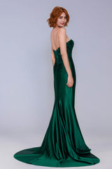 Sheath-Column Sweep-Brush Train Stretch Satin Prom Dress CS1056 - COCOMELODY