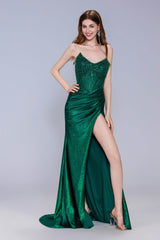 Sheath-Column Sweep-Brush Train Stretch Satin Prom Dress CS1057 - COCOMELODY