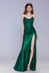 Sheath-Column Sweep-Brush Train Stretch Satin Prom Dress CS1057 - COCOMELODY