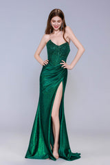 Sheath-Column Sweep-Brush Train Stretch Satin Prom Dress CS1057 - COCOMELODY