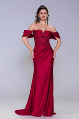 Sheath-Column Sweep-Brush Train Stretch Satin Prom Dress CS1058 - COCOMELODY