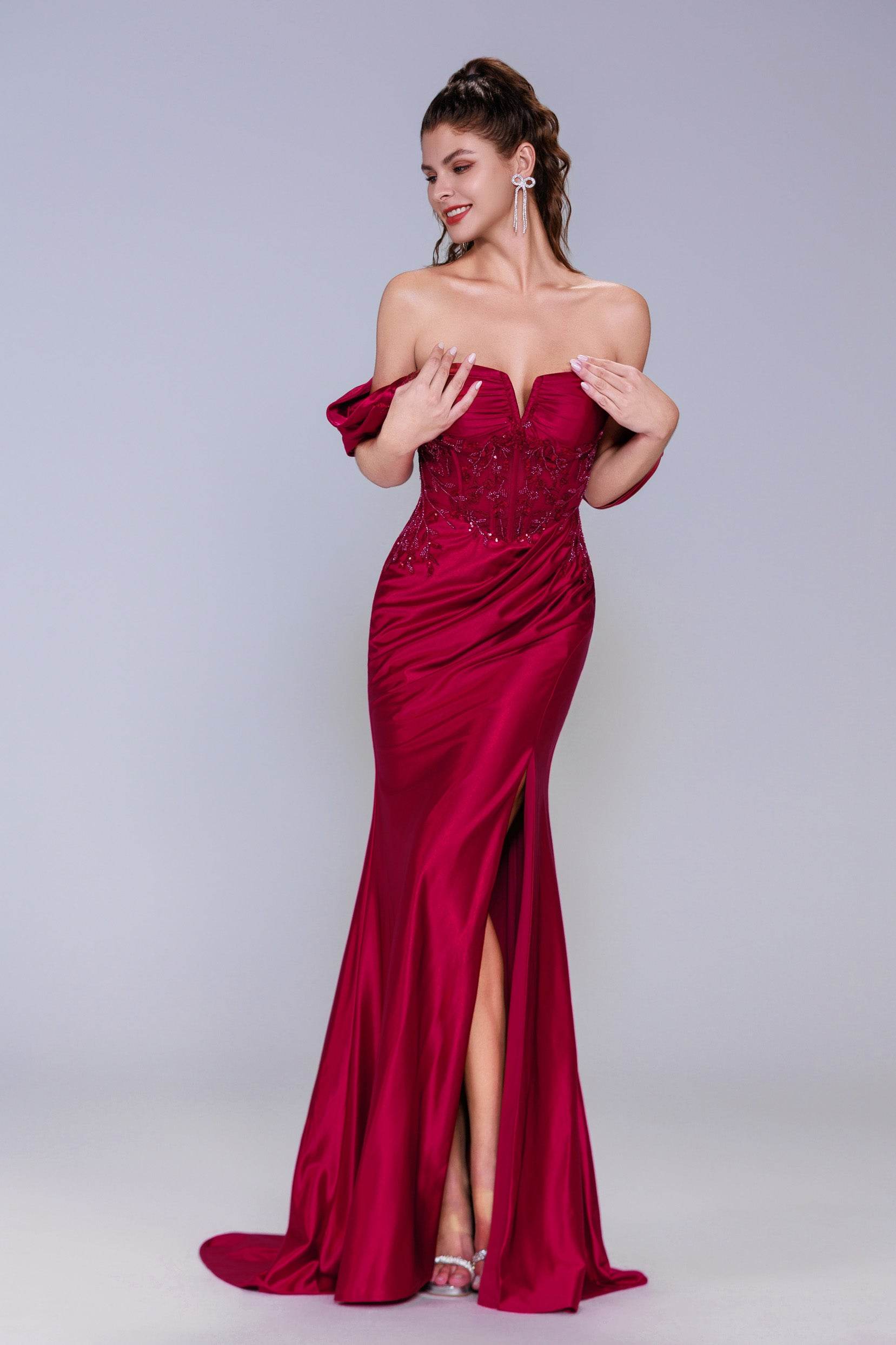 Sheath-Column Sweep-Brush Train Stretch Satin Prom Dress CS1058 - COCOMELODY