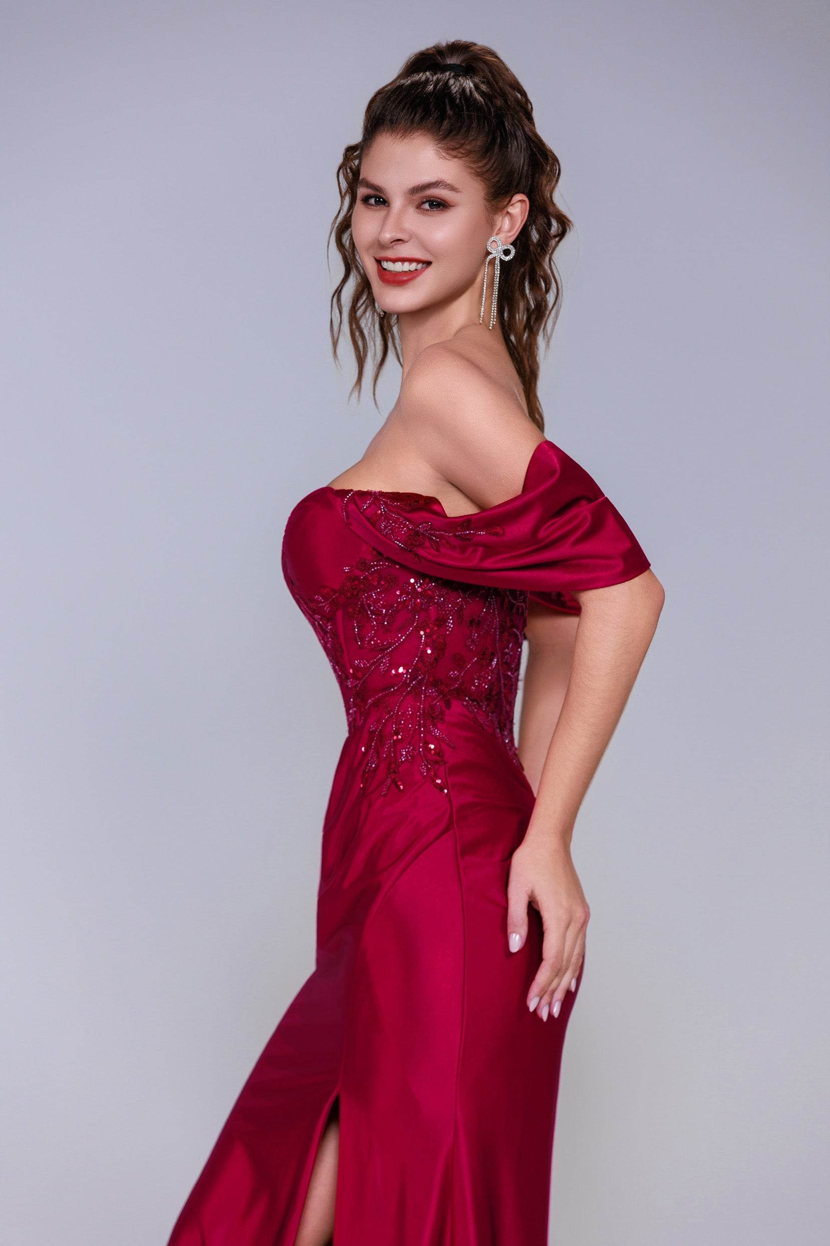 Sheath-Column Sweep-Brush Train Stretch Satin Prom Dress CS1058 - COCOMELODY