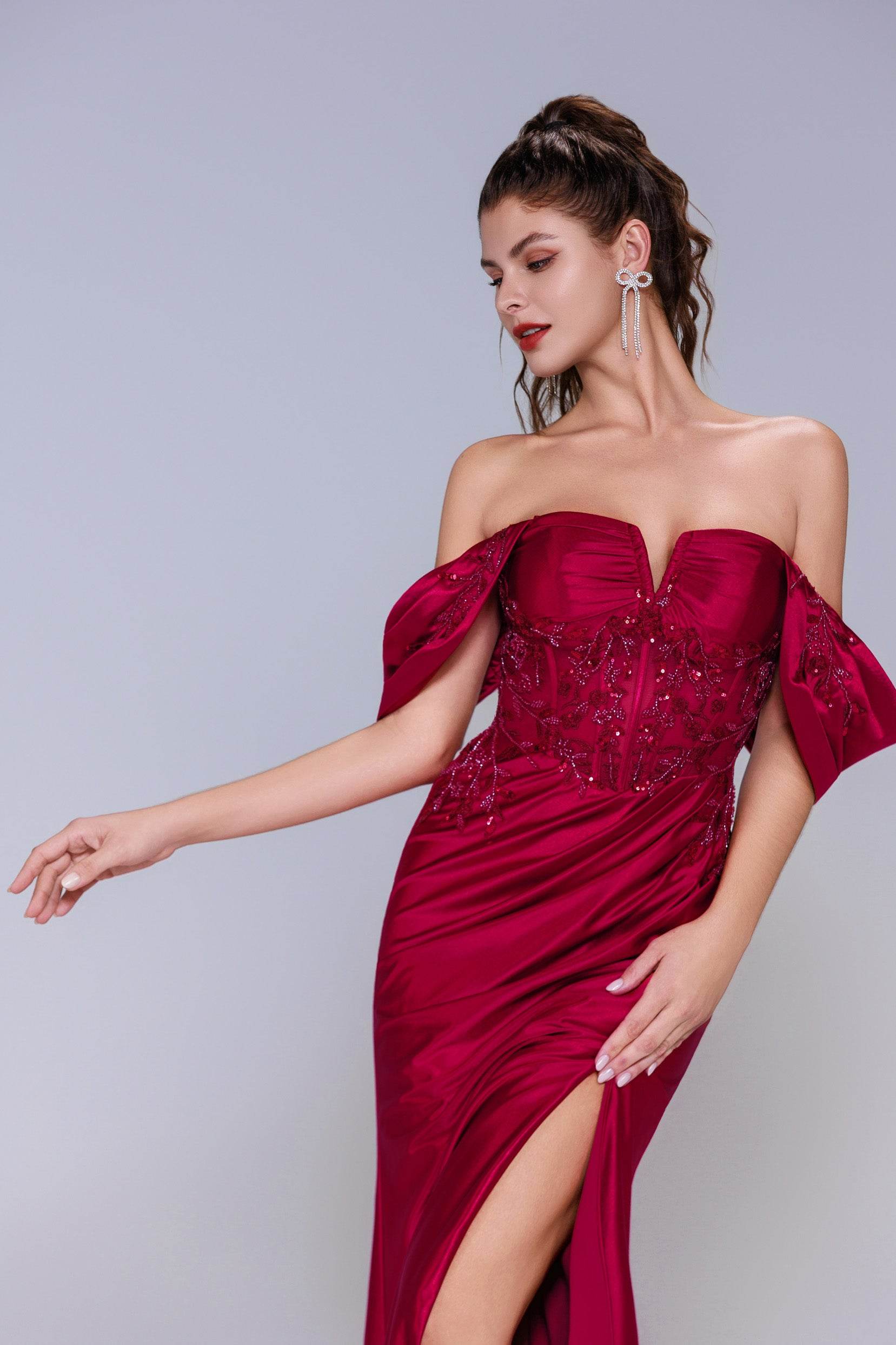 Sheath-Column Sweep-Brush Train Stretch Satin Prom Dress CS1058 - COCOMELODY