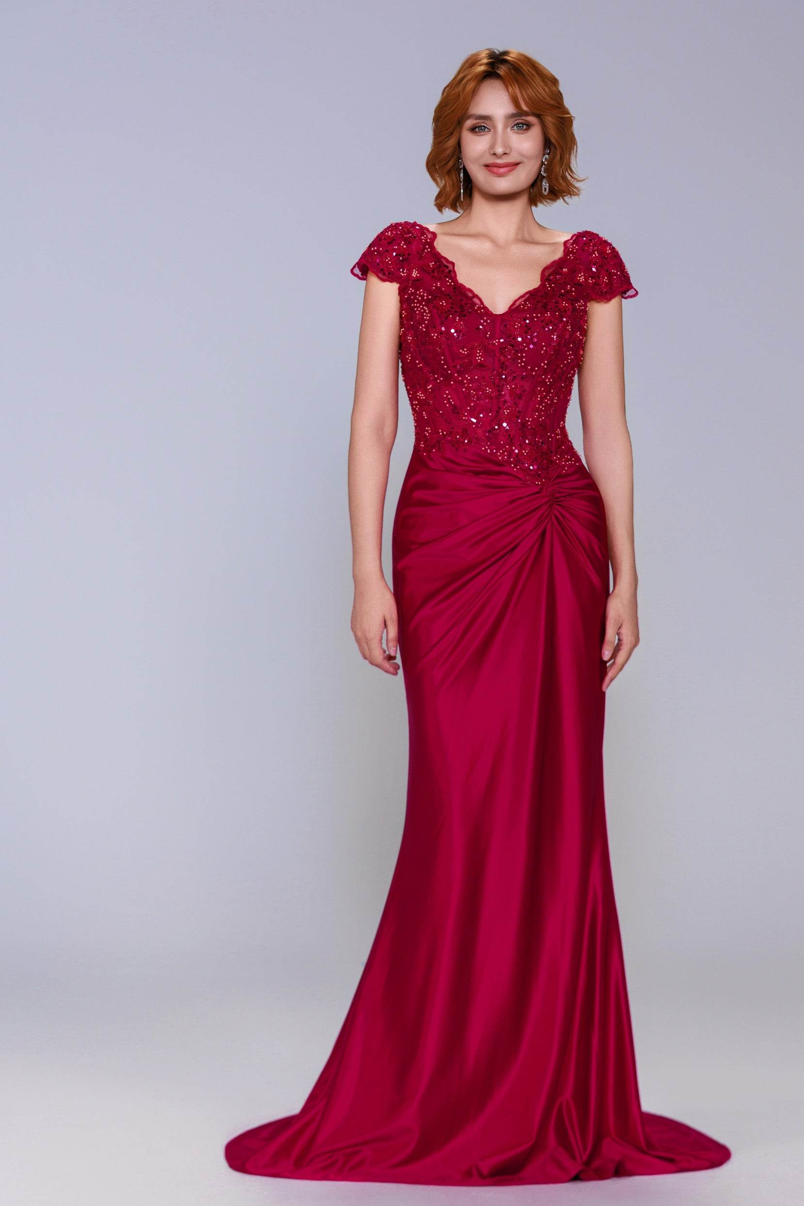 Sheath-Column Sweep-Brush Train Stretch Satin Prom Dress CS1059 - COCOMELODY