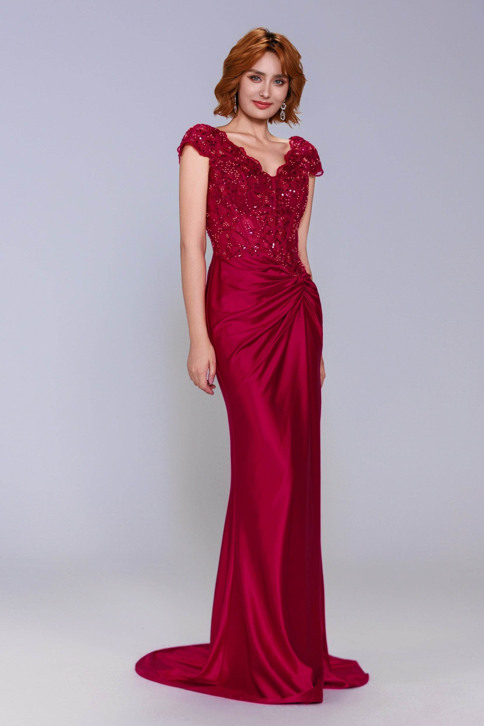 Sheath-Column Sweep-Brush Train Stretch Satin Prom Dress CS1059 - COCOMELODY