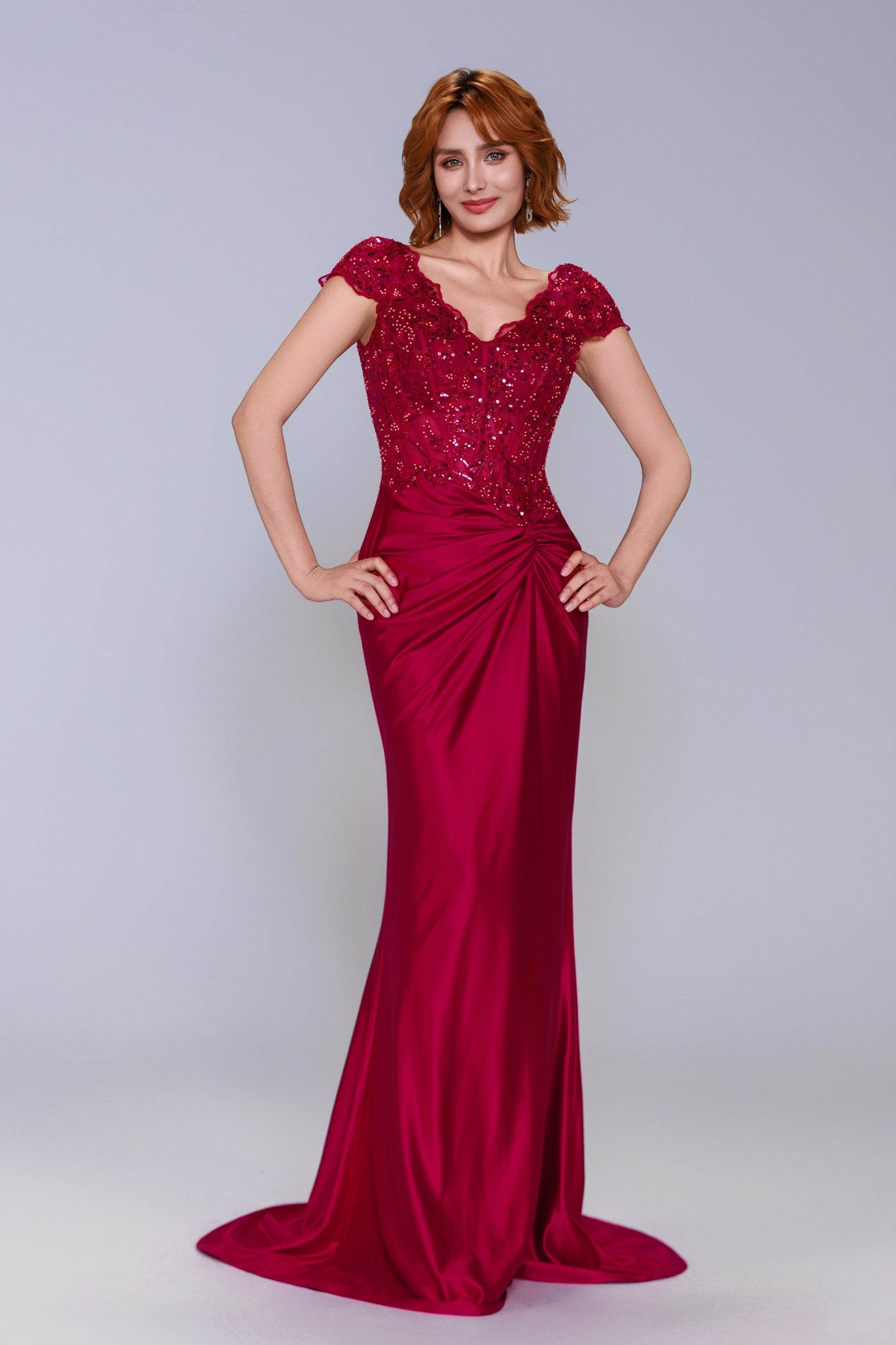 Sheath-Column Sweep-Brush Train Stretch Satin Prom Dress CS1059 - COCOMELODY