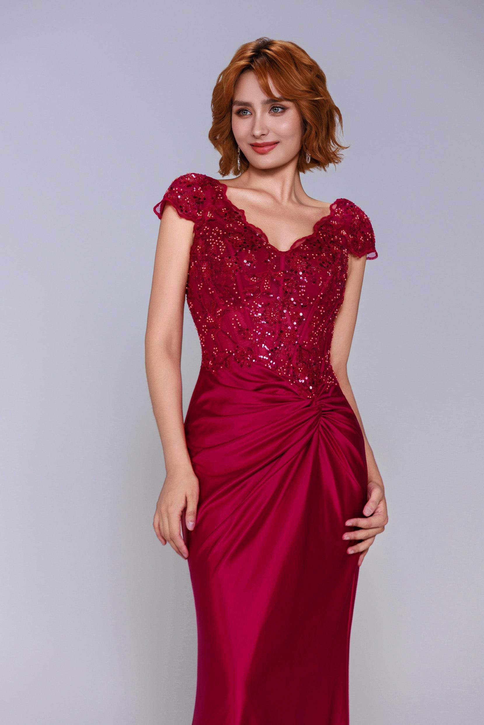 Sheath-Column Sweep-Brush Train Stretch Satin Prom Dress CS1059 - COCOMELODY