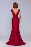 Sheath-Column Sweep-Brush Train Stretch Satin Prom Dress CS1059 - COCOMELODY