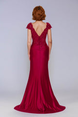 Sheath-Column Sweep-Brush Train Stretch Satin Prom Dress CS1059 - COCOMELODY