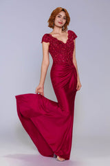 Sheath-Column Sweep-Brush Train Stretch Satin Prom Dress CS1059 - COCOMELODY