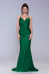 Sheath-Column Sweep-Brush Train Stretch Satin Prom Dress CS1061 - COCOMELODY