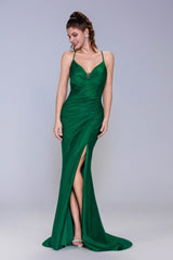 Sheath-Column Sweep-Brush Train Stretch Satin Prom Dress CS1061 - COCOMELODY