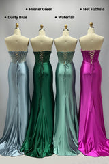 Sheath-Column Sweep-Brush Train Stretch Satin Prom Dress CS1063