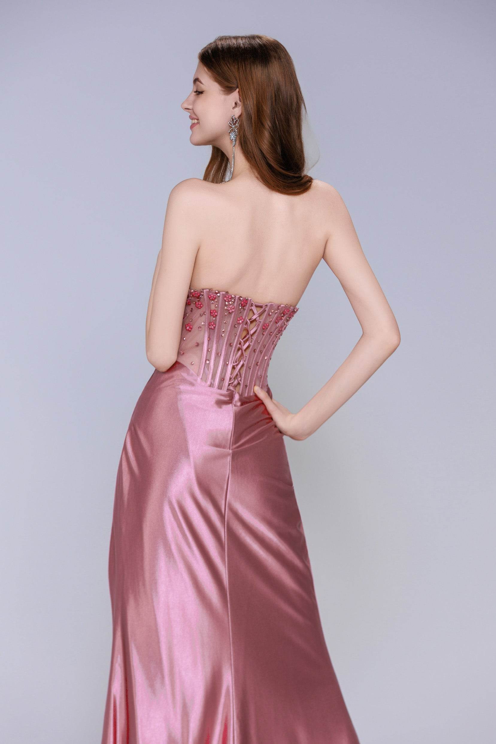 Sheath-Column Sweep-Brush Train Stretch Satin Prom Dress CS1063 - COCOMELODY