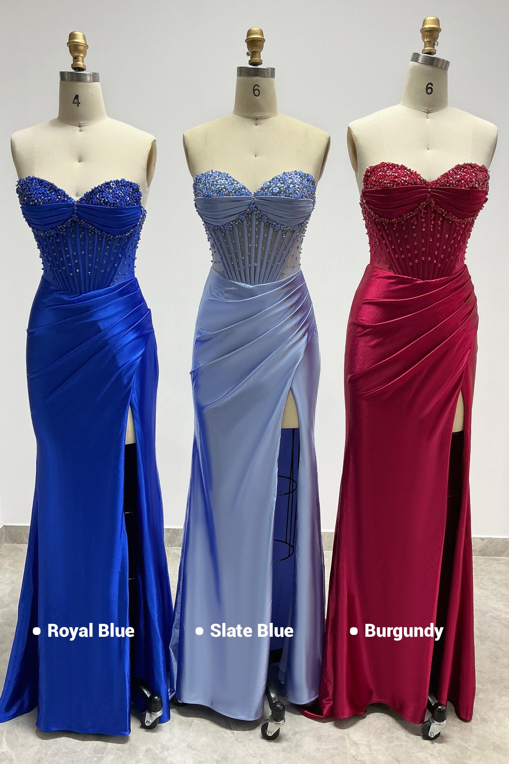 Sheath-Column Sweep-Brush Train Stretch Satin Prom Dress CS1063