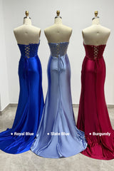 Sheath-Column Sweep-Brush Train Stretch Satin Prom Dress CS1063