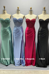 Sheath-Column Sweep-Brush Train Stretch Satin Prom Dress CS1063