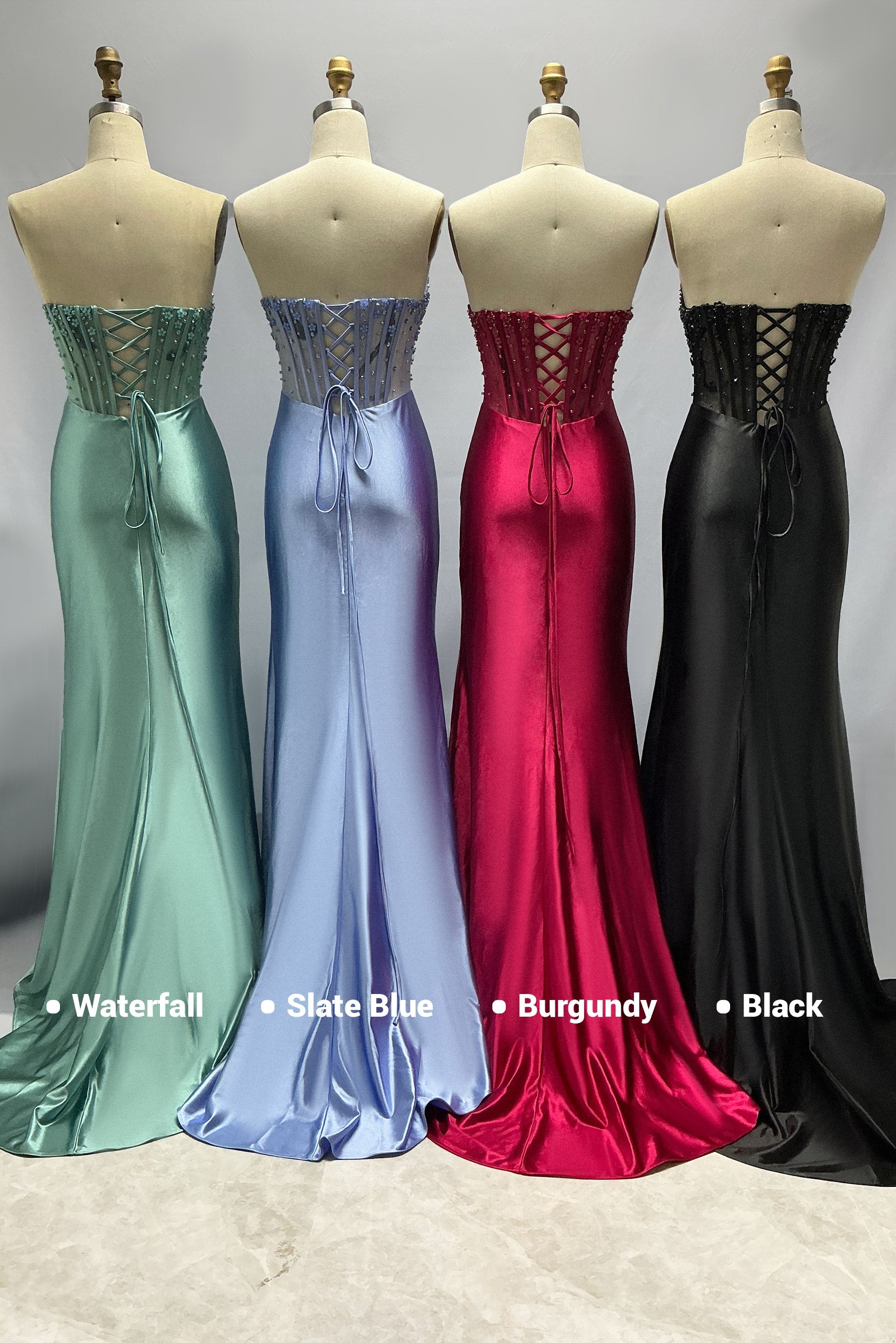 Sheath-Column Sweep-Brush Train Stretch Satin Prom Dress CS1063