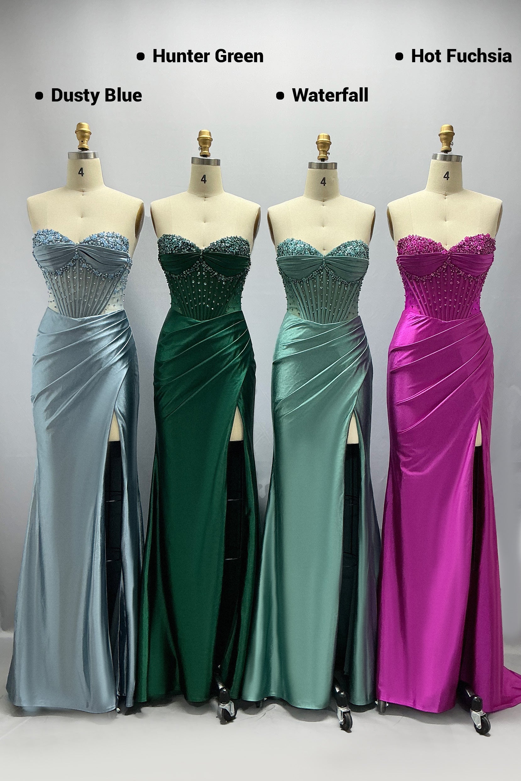 Sheath-Column Sweep-Brush Train Stretch Satin Prom Dress CS1063