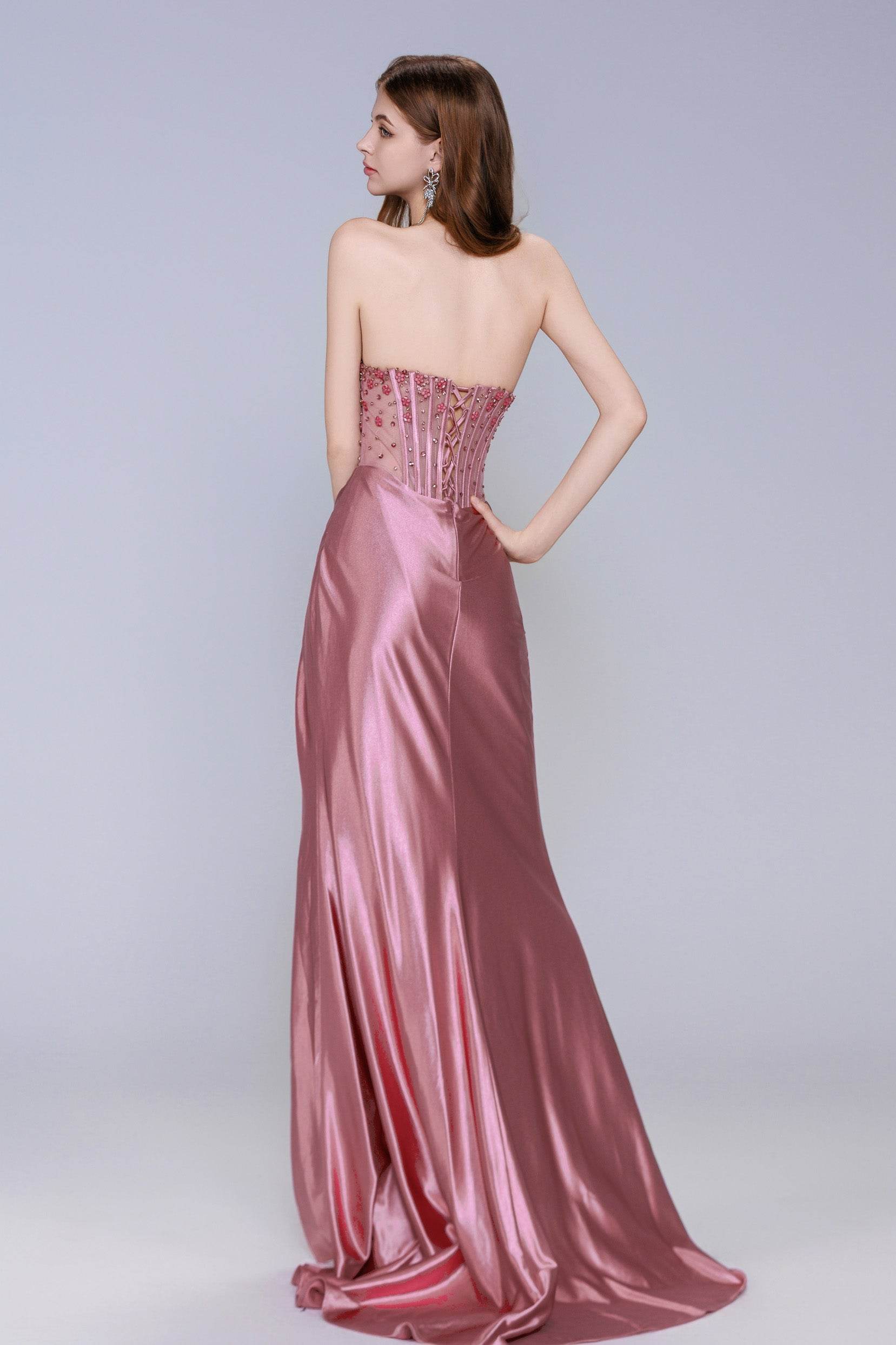 Sheath-Column Sweep-Brush Train Stretch Satin Prom Dress CS1063 - COCOMELODY