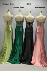 Sheath-Column Sweep-Brush Train Stretch Satin Prom Dress CS1064