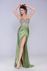 Sheath-Column Sweep-Brush Train Stretch Satin Prom Dress CS1064 - COCOMELODY