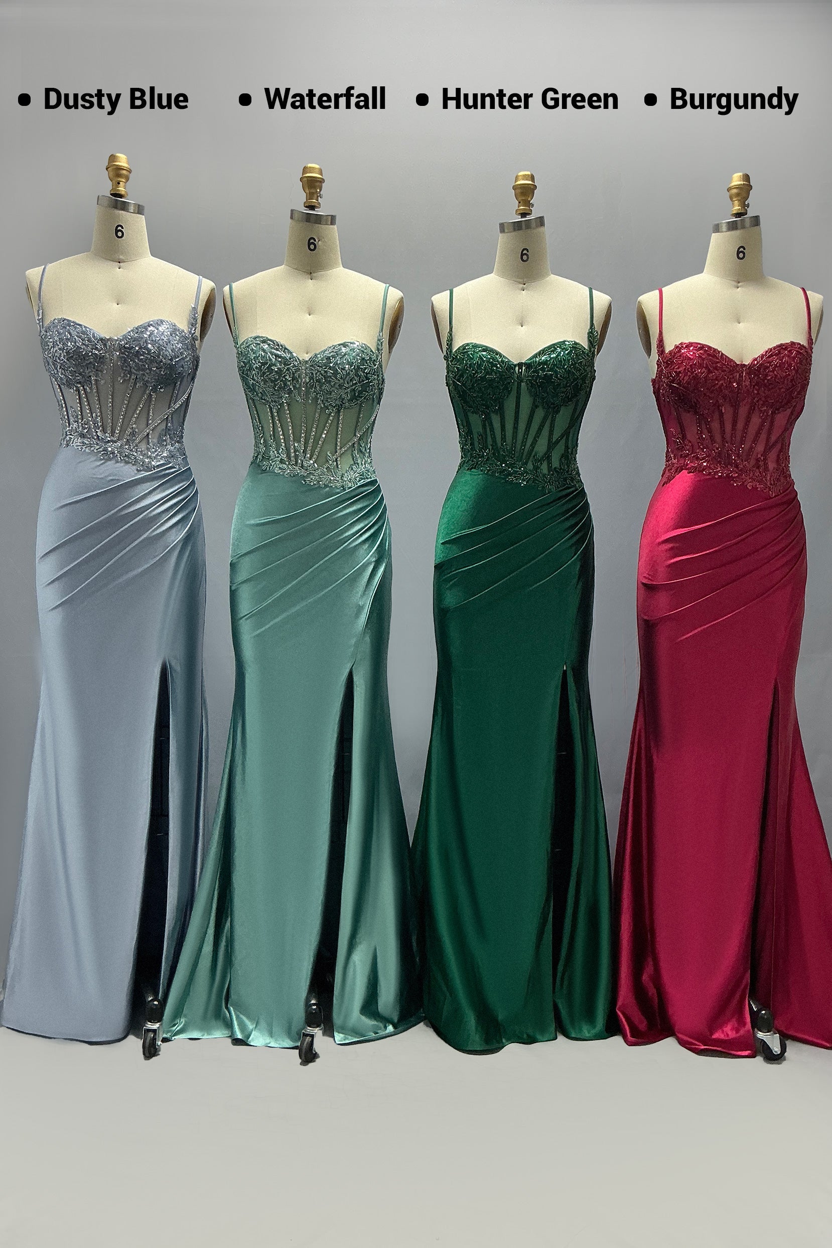 Sheath-Column Sweep-Brush Train Stretch Satin Prom Dress CS1064
