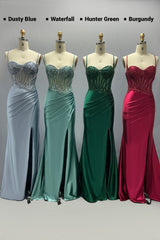 Sheath-Column Sweep-Brush Train Stretch Satin Prom Dress CS1064