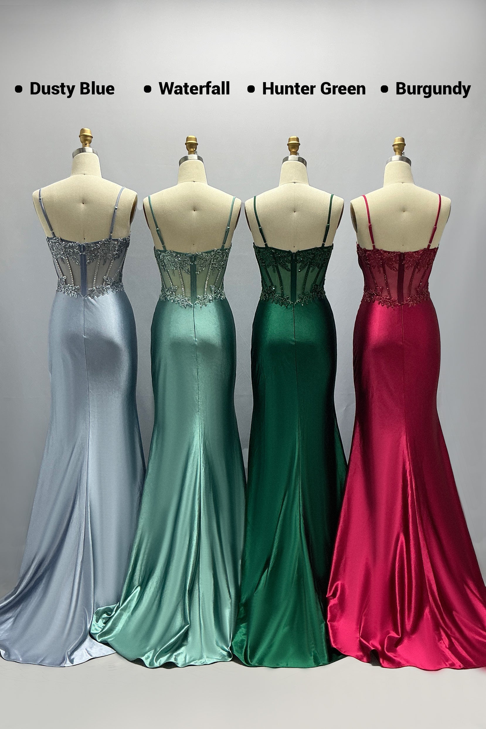 Sheath-Column Sweep-Brush Train Stretch Satin Prom Dress CS1064