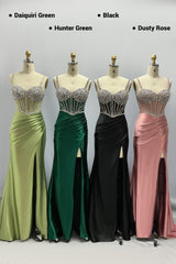 Sheath-Column Sweep-Brush Train Stretch Satin Prom Dress CS1064