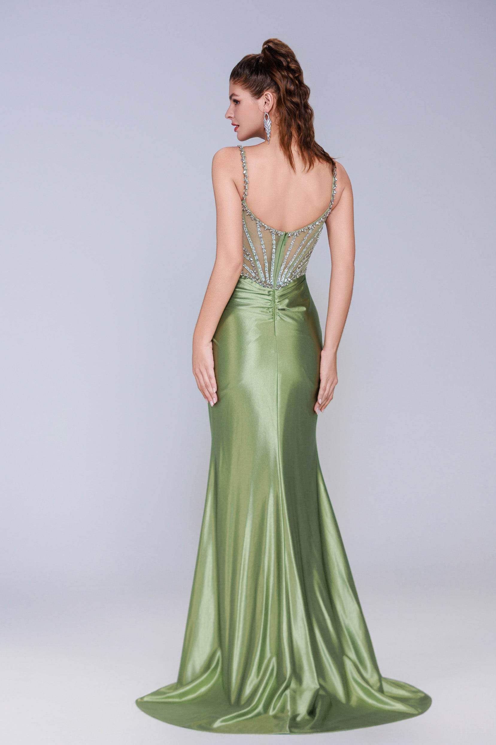 Sheath-Column Sweep-Brush Train Stretch Satin Prom Dress CS1064 - COCOMELODY