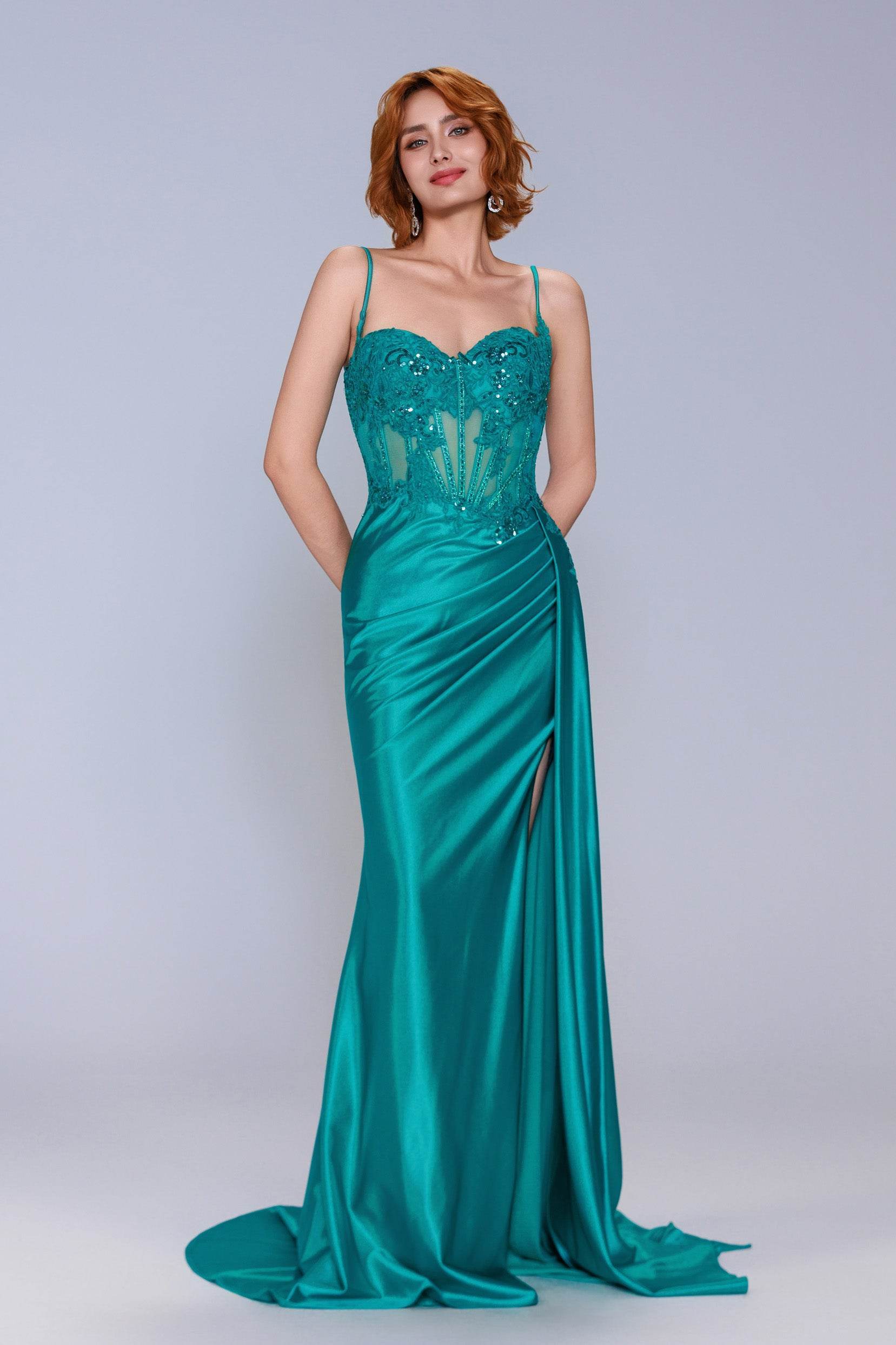 Sheath-Column Sweep-Brush Train Stretch Satin Prom Dress CS1065 - COCOMELODY