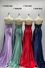 Sheath-Column Sweep-Brush Train Stretch Satin Prom Dress CS1065
