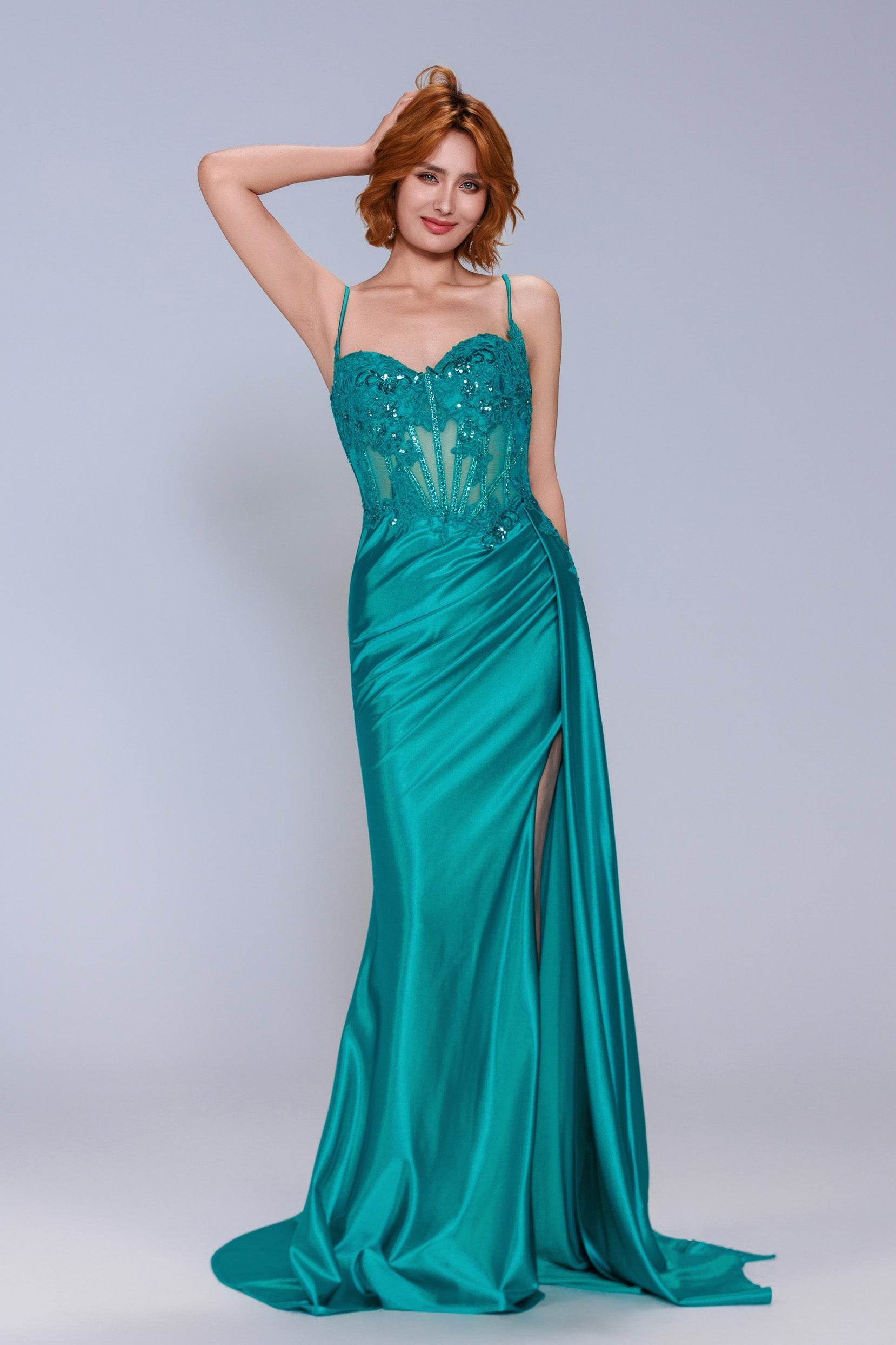 Sheath-Column Sweep-Brush Train Stretch Satin Prom Dress CS1065 - COCOMELODY
