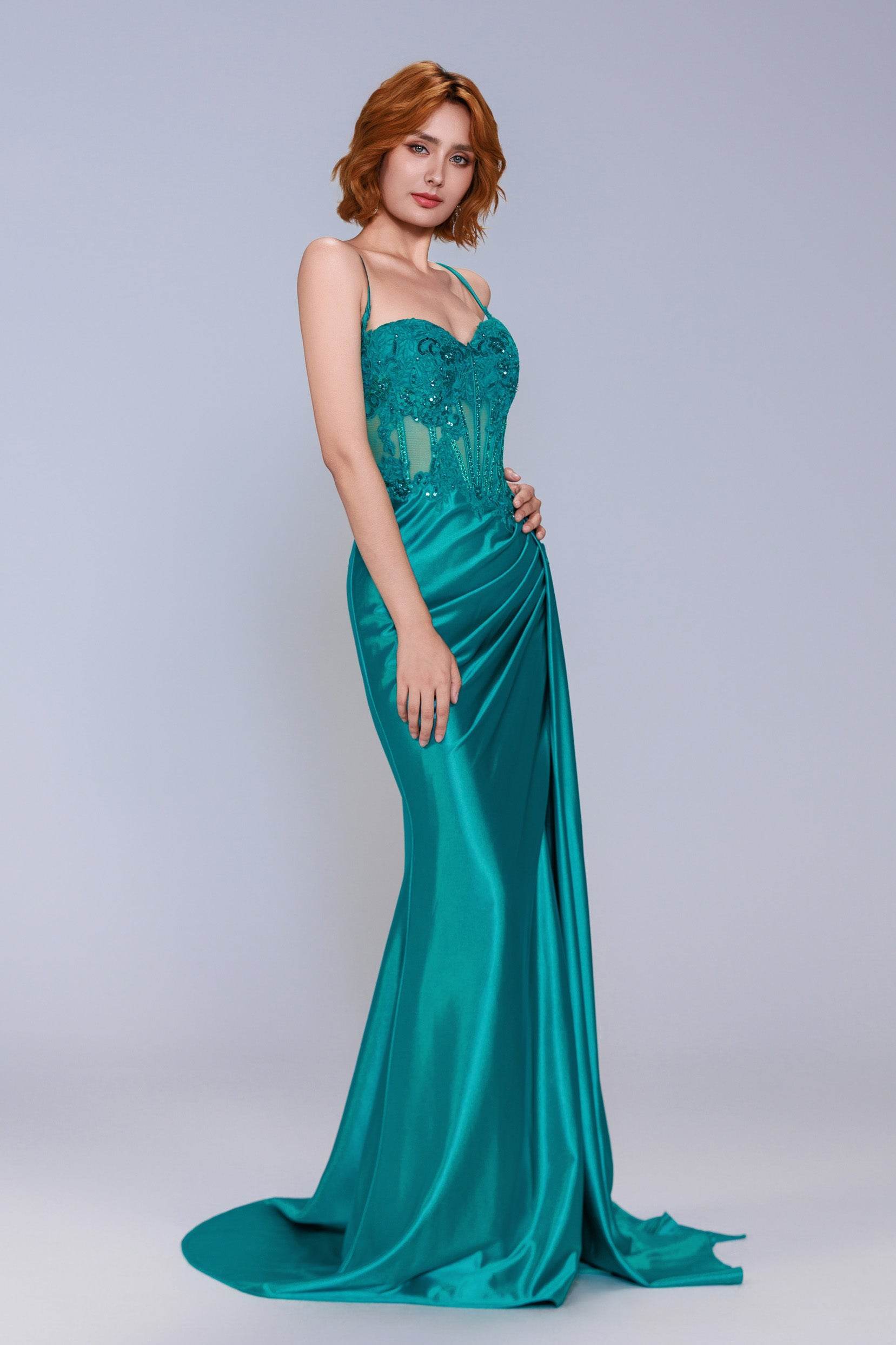 Sheath-Column Sweep-Brush Train Stretch Satin Prom Dress CS1065 - COCOMELODY