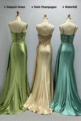 Sheath-Column Sweep-Brush Train Stretch Satin Prom Dress CS1065