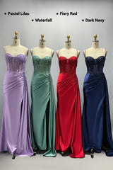 Sheath-Column Sweep-Brush Train Stretch Satin Prom Dress CS1065