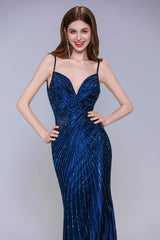 Sheath-Column Sweep-Brush Train Sequined Prom Dress CS1066 - COCOMELODY