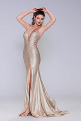 Sheath-Column Sweep-Brush Train Sequined Prom Dress CS1067 - COCOMELODY